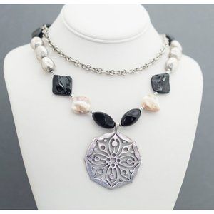 Vintage Gothic Silver Tone Multi Strand Necklace 28 Inches G6